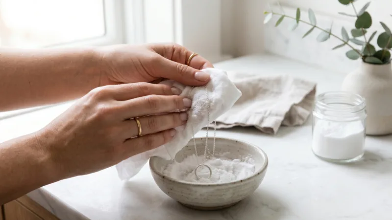 Baking soda kết hợp giấy nhôm hỗ trợ làm sáng dây bạc trơn bị đen thông qua phản ứng điện hóa.