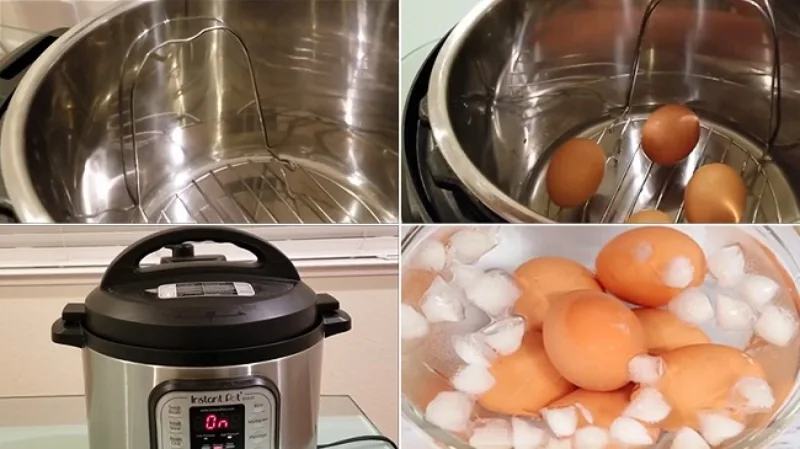 Quy trình gồm đưa trứng về nhiệt độ phòng, luộc đúng giờ rồi làm nguội bằng nước đá.