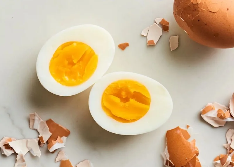 Ngâm trứng trong nước đá và bóc từ đầu có túi khí giúp bề mặt lòng trắng nguyên vẹn.